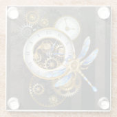 機械式トンボ付きスチームパンク時計 ガラスコースター (裏面)