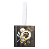 機械式トンボ付きスチームパンク時計 キューブオーナメント (正面)