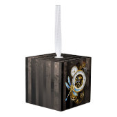 機械式トンボ付きスチームパンク時計 キューブオーナメント (裏面アングル)