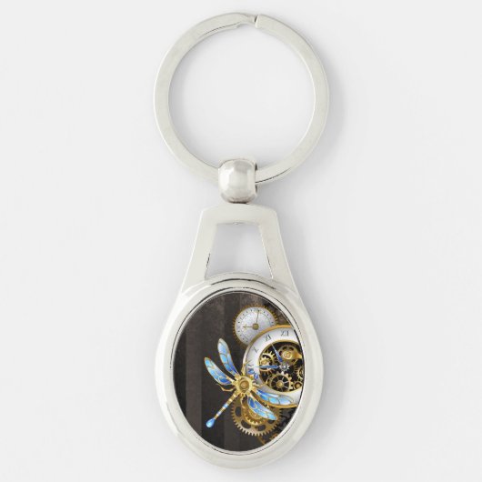 機械式トンボ付きスチームパンク時計 キーホルダー (正面)