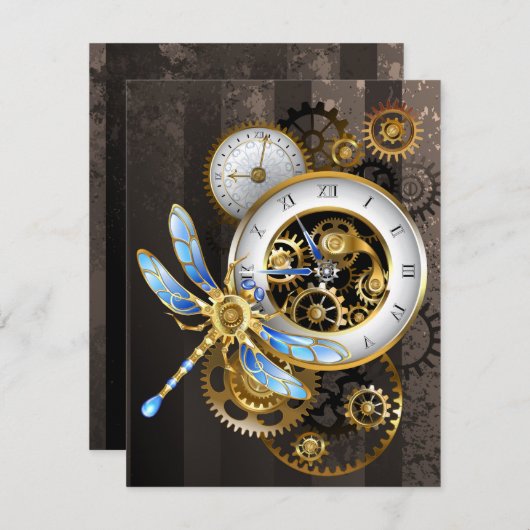 機械式トンボ付きスチームパンク時計 サンキューカード (正面/裏面)