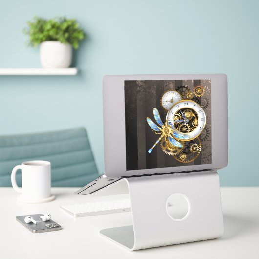 機械式トンボ付きスチームパンク時計 シール (デスク上のノートパソコン)