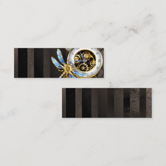 機械式トンボ付きスチームパンク時計 スキニー名刺 (正面/裏面)