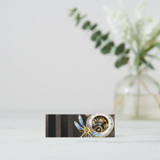 機械式トンボ付きスチームパンク時計 スキニー名刺 (スタンド正面)