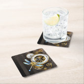 機械式トンボ付きスチームパンク時計 スクエアペーパーコースター (インサイチュ)