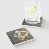 機械式トンボ付きスチームパンク時計 ストーンコースター (横)