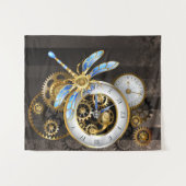 機械式トンボ付きスチームパンク時計 タペストリー (正面(横))