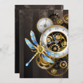 機械式トンボ付きスチームパンク時計 ノートカード (正面/裏面)