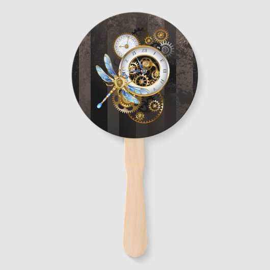 機械式トンボ付きスチームパンク時計 ハンドファン (正面)