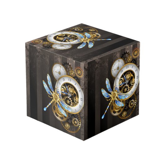 機械式トンボ付きスチームパンク時計 フォトキューブ (裏面アングル)