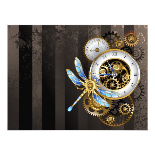 機械式トンボ付きスチームパンク時計 フォトプリント            (正面)