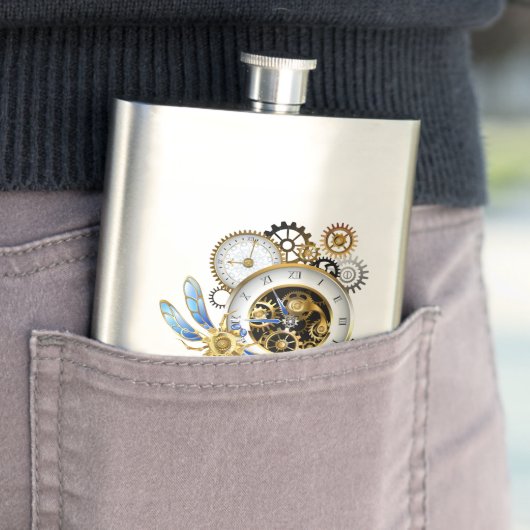 機械式トンボ付きスチームパンク時計 フラスク (インサイチュ)
