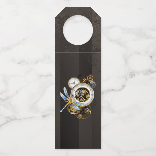 機械式トンボ付きスチームパンク時計 ボトルネックタグ (正面)