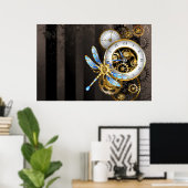 機械式トンボ付きスチームパンク時計 ポスター (ホームオフィス)