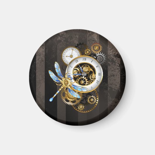 機械式トンボ付きスチームパンク時計 マグネット (正面)