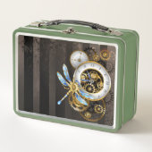 機械式トンボ付きスチームパンク時計 メタルランチボックス (正面)