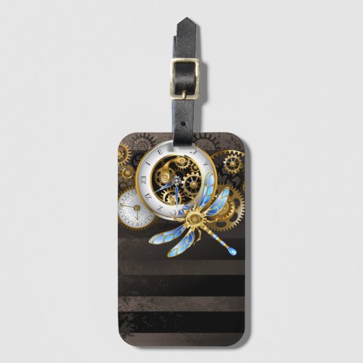 機械式トンボ付きスチームパンク時計 ラゲッジタグ (正面縦)