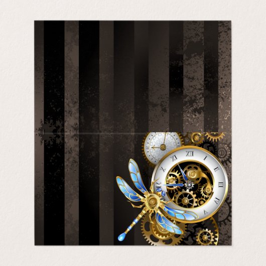 機械式トンボ付きスチームパンク時計 名刺 (外部フラット)