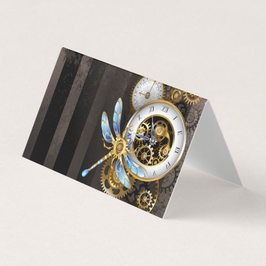 機械式トンボ付きスチームパンク時計 名刺 (正面)