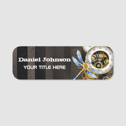 機械式トンボ付きスチームパンク時計 名札 (正面)