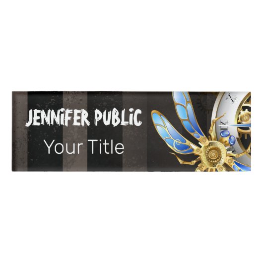 機械式トンボ付きスチームパンク時計 名札 (正面)