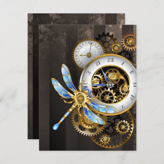 機械式トンボ付きスチームパンク時計 招待状 (正面/裏面)