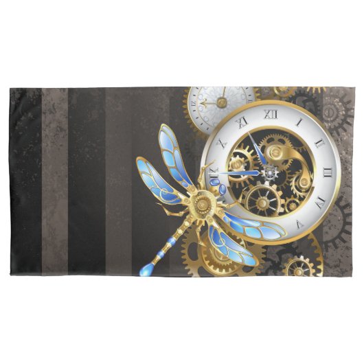 機械式トンボ付きスチームパンク時計 枕カバー (正面左)