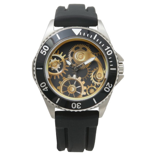 機械式トンボ付きスチームパンク時計 腕時計 (正面)