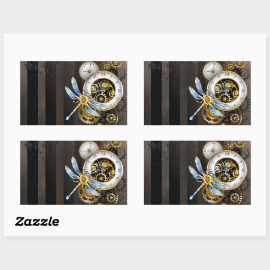 機械式トンボ付きスチームパンク時計 長方形シール (シート)