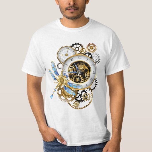 機械式トンボ付きスチームパンク時計 Tシャツ (正面)