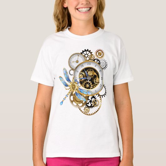 機械式トンボ付きスチームパンク時計 Tシャツ (正面)