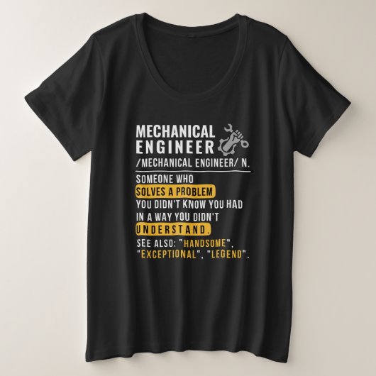 機械技師の定義がおもしろい仕事 プラスサイズTシャツ (デザイン正面)