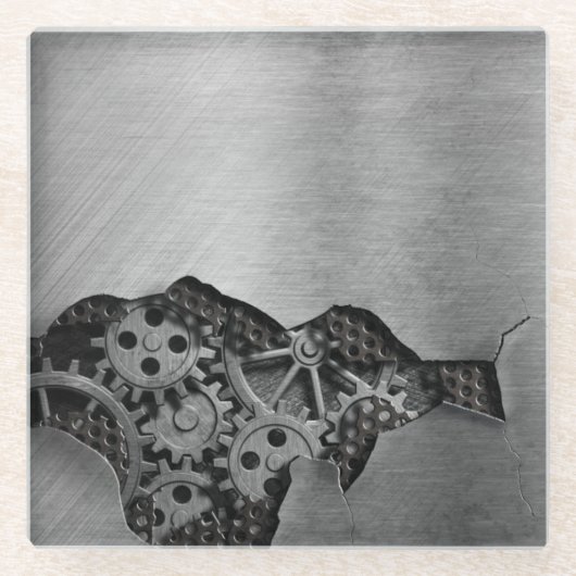 機械損傷の金属の背景 ガラスコースター (正面)