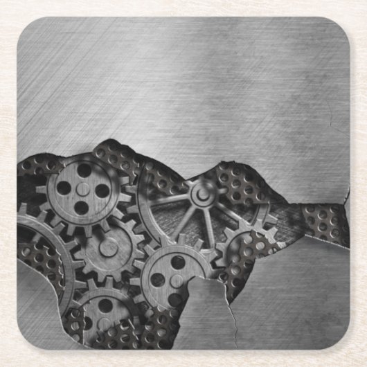 機械損傷の金属の背景 スクエアペーパーコースター (正面)