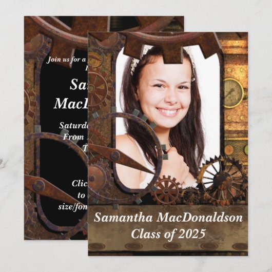 機械機械の写真の卒業 招待状 (正面/裏面)