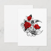 機械的な三日月と赤いバラ エンクロージャーカード (正面/裏面)