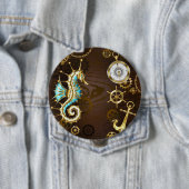 機械的な海馬が付いた木製の背景 缶バッジ (インサイチュ)