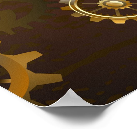 機械的な海馬のある木製の背景 ポスター (角)