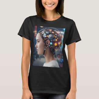 機械的な脳のロゴ Tシャツ