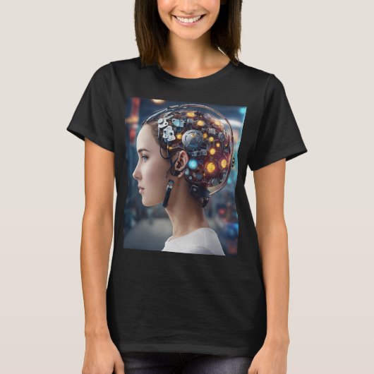 機械的な脳のロゴ Tシャツ (正面)