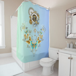 機械的な静けさ：ティール（緑がかった色）スティームパンクのグラフィックアート シャワーカーテン