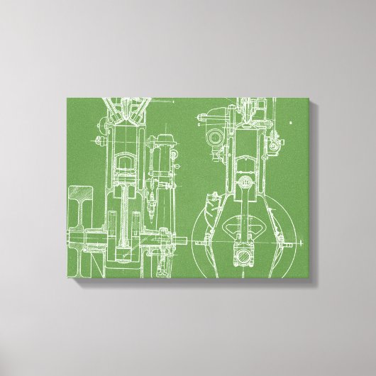 機械的スケッチヴィンテージ青写真ホワイトカスタム キャンバスプリント (正面)