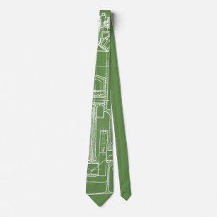 機械的スケッチヴィンテージ青写真ホワイトカスタム ネクタイ