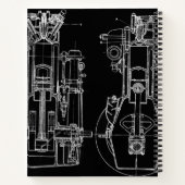 機械的スケッチヴィンテージ青写真ホワイトカスタム ノートブック (裏面)