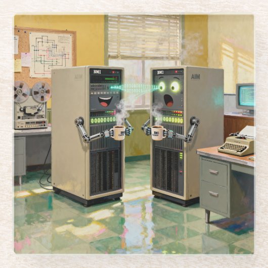 “機械語” - ユーモラスなテクノロジー ガラスコースター (正面)
