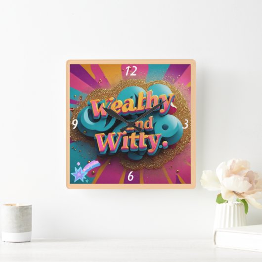 「機知に富み、賢い」 スクエア壁時計 (ホーム)