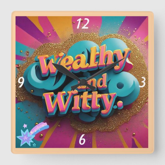 「機知に富み、賢い」 スクエア壁時計 (正面)