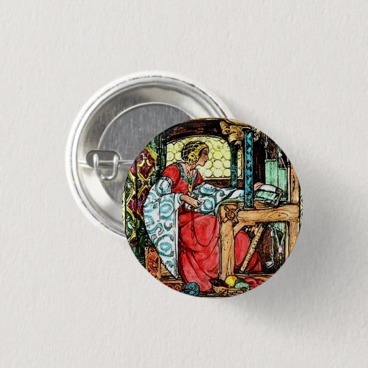 機織り女性 缶バッジ (正面&裏面)