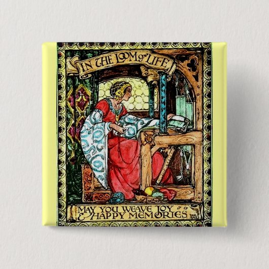 機織り女性 缶バッジ (正面)