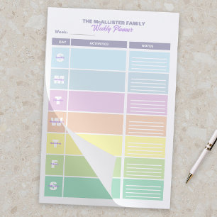 機能性パステルカラーファミリーウィークリープランナー ペーパーパッド